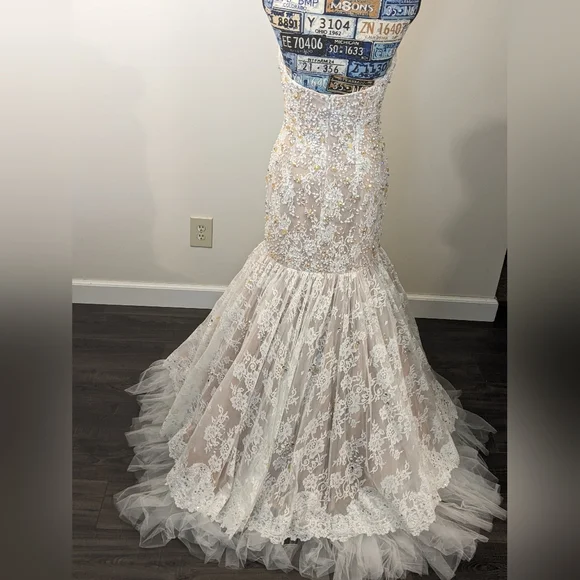 $1200 Sherri Hill 21010 Ivory Nude Gala Pageant Wedding Gown Dress
